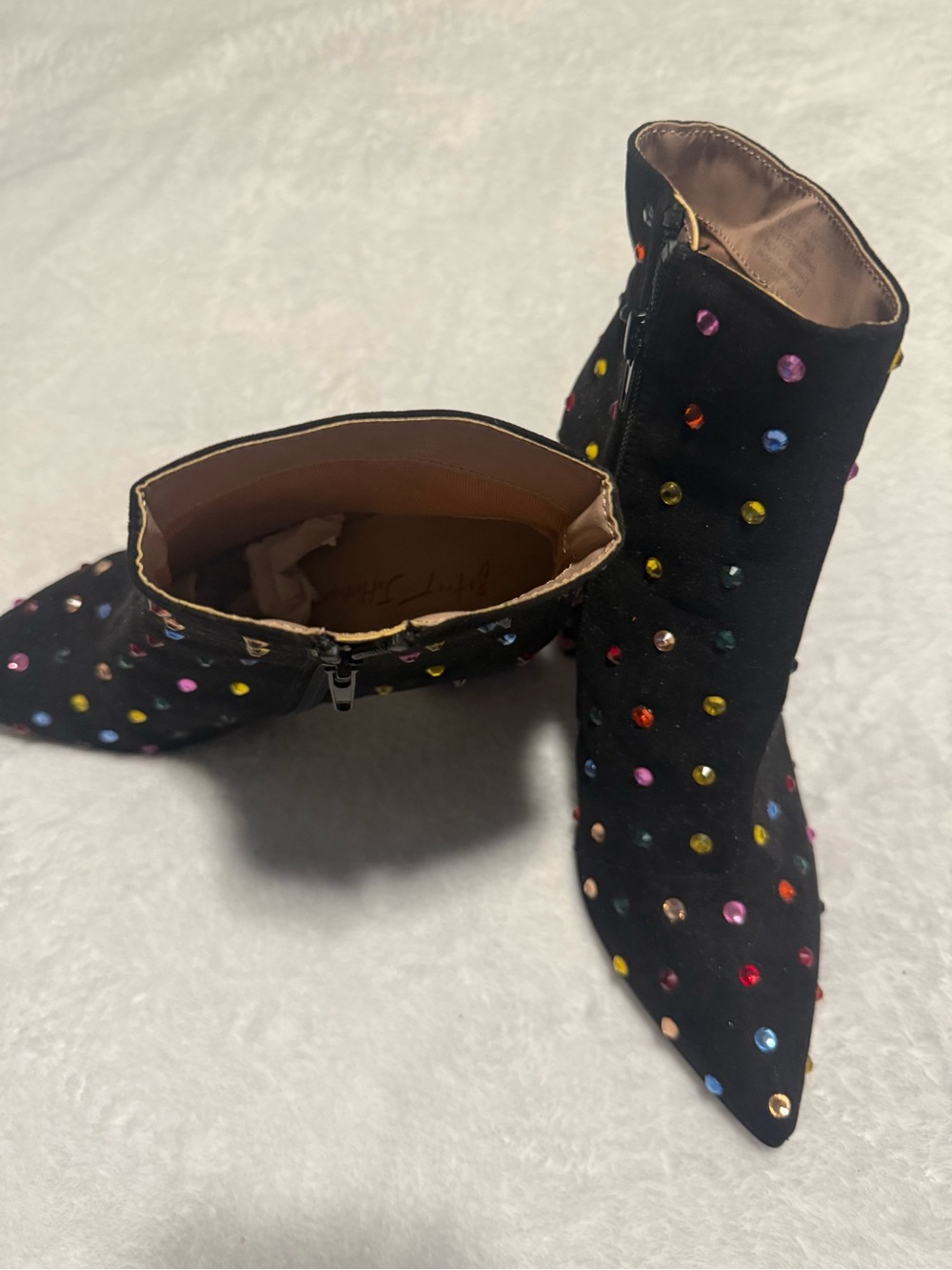 Betsey Johnson Black Ankle Boots with Multicolor Studs size 7